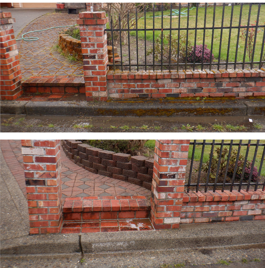 Brickwork before and after soft washing